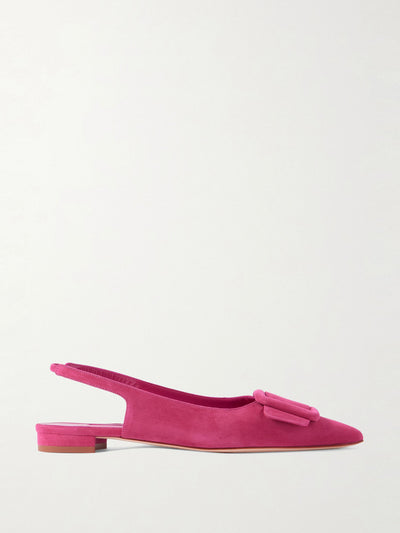Manolo Blahnik Maylura buckled suede slingback flats at Collagerie