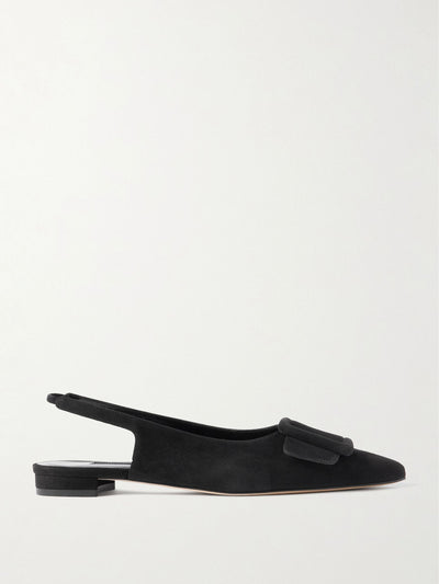 Manolo Blahnik Maylura buckled suede slingback flats at Collagerie