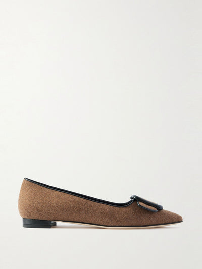 Manolo Blahnik Maysale buckled leather-trimmed wool point-toe flats at Collagerie