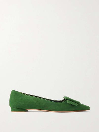 Manolo Blahnik Maysale suede point-toe flats at Collagerie