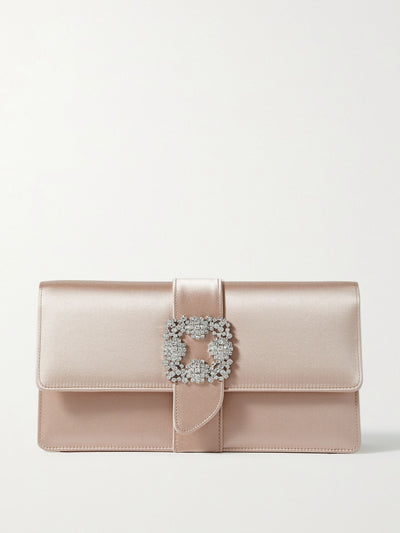 Manolo Blahnik Blush crystal-embellished satin clutch at Collagerie