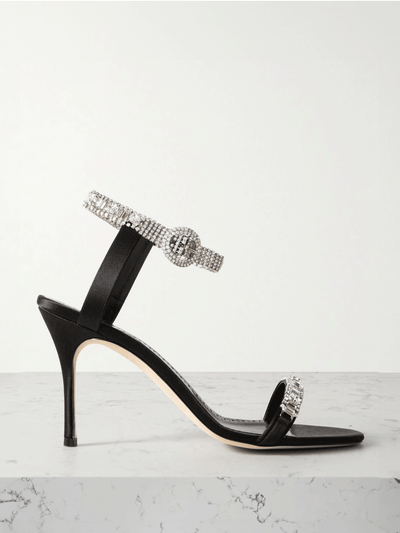 Manolo Blahnik Asasan 90 crystal-embellished satin sandals at Collagerie