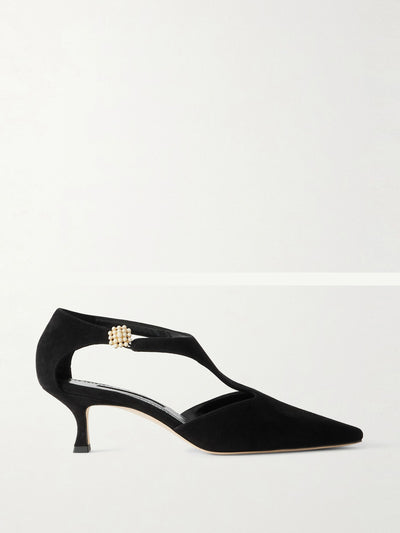 Manolo Blahnik Shufta 50 embellished suede pumps at Collagerie