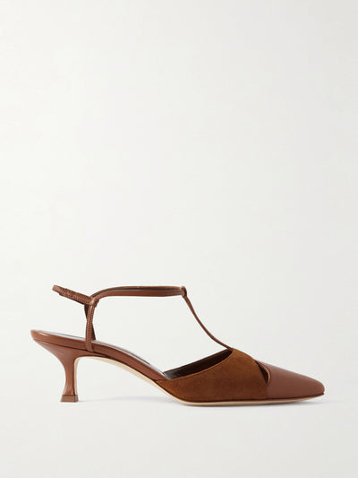 Manolo Blahnik Turgimod 50 cutout leather and suede slingback pumps at Collagerie