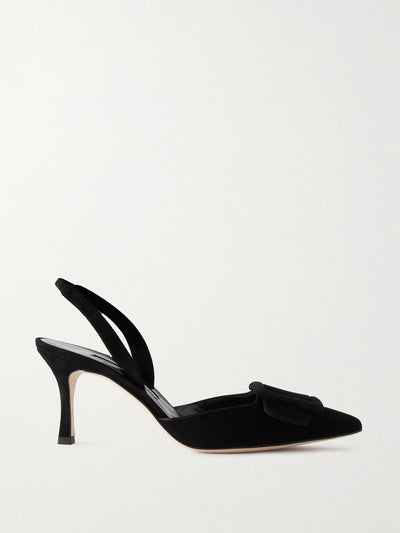 Manolo Blahnik Black buckled suede slingback pumps at Collagerie