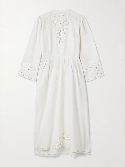 Marant Étoile Tianny pleated broderie anglaise cotton midi dress at Collagerie