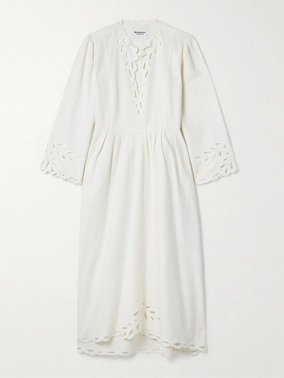 Marant Étoile Tianny pleated broderie anglaise cotton midi dress at Collagerie