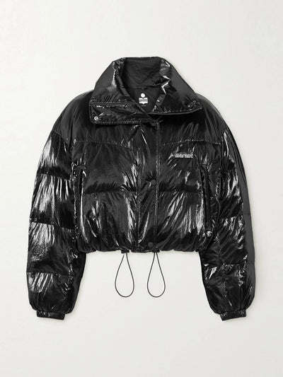 Marant Étoile Black cropped padded quilted glossed-shell jacket at Collagerie