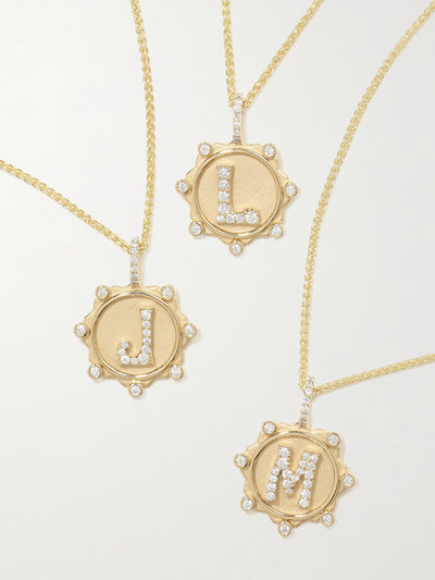 Marlo Laz Initial Coin 14-karat gold diamond necklace at Collagerie