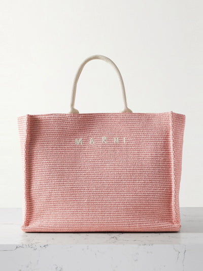 Marni Basket large canvas-trimmed embroidered tote bag at Collagerie