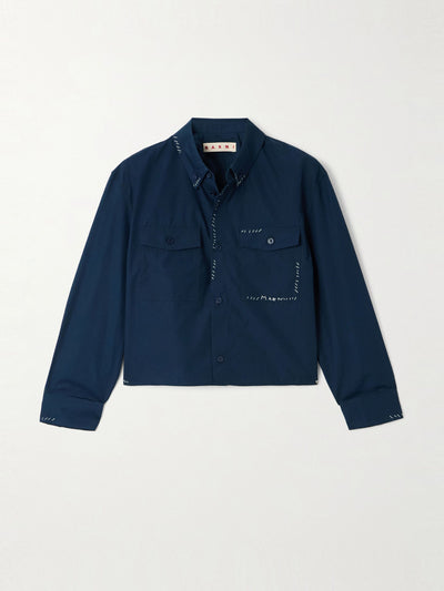 Marni Cropped emboridered cotton-poplin shirt at Collagerie