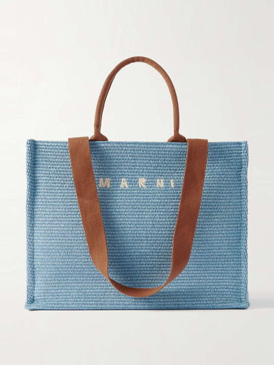 Marni Basket large canvas-trimmed embroidered faux raffia tote bag at Collagerie