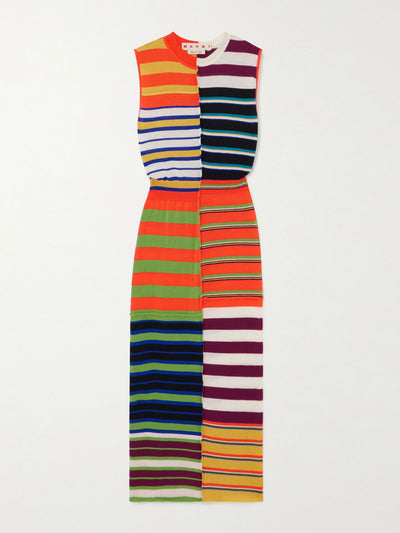 Marni Patchwork striped wool midi dress at Collagerie