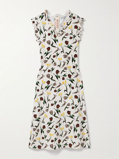 Marni Ruffled printed crepe midi dress at Collagerie