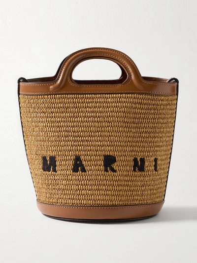 Marni Tropicalia mini leather-trimmed embroidered faux raffia tote at Collagerie