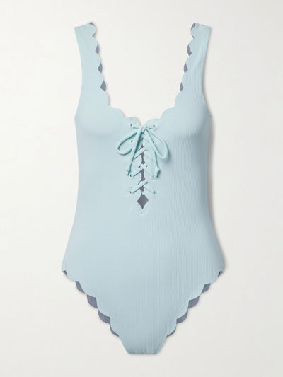 Marysia Palm Springs reversible scalloped seersucker swimsuit at Collagerie