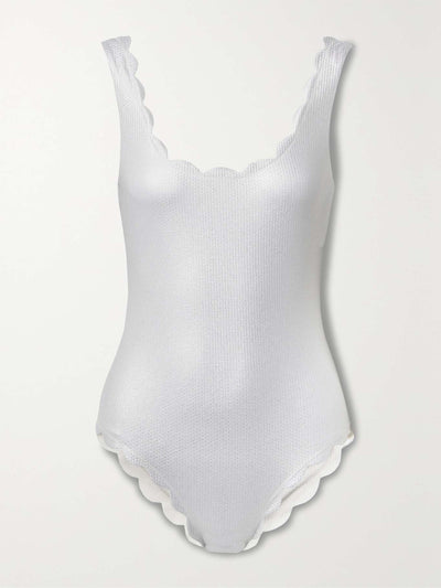 Marysia Palm Springs reversible scalloped metallic seersucker swimsuit at Collagerie