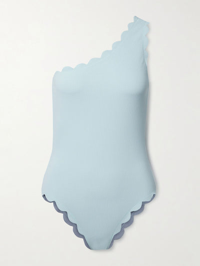 Marysia Santa Barbara reversible one-shoulder scalloped seersucker swimsuit at Collagerie