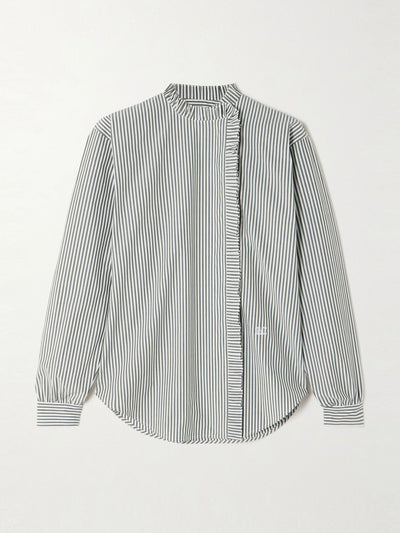 Max Mara Didy logo-embroidered ruffled striped cotton-blend poplin shirt at Collagerie