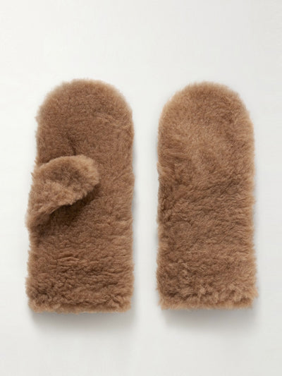 Max Mara Ombrat2 leather-trimmed camel hair and silk-blend gloves at Collagerie