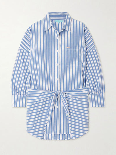 Melissa Odabash Sara tie-detailed striped cotton mini shirt dress at Collagerie