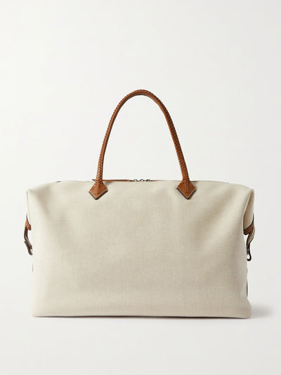 Métier Perriand Weekend leather-trimmed linen-canvas tote at Collagerie