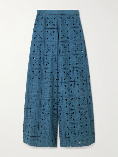 Miguelina Lilly broderie anglaise cotton wide-leg pants at Collagerie