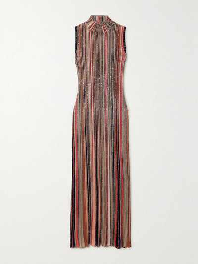 Missoni Sequin-embellished striped metallic ribbed-knit maxi dress at Collagerie