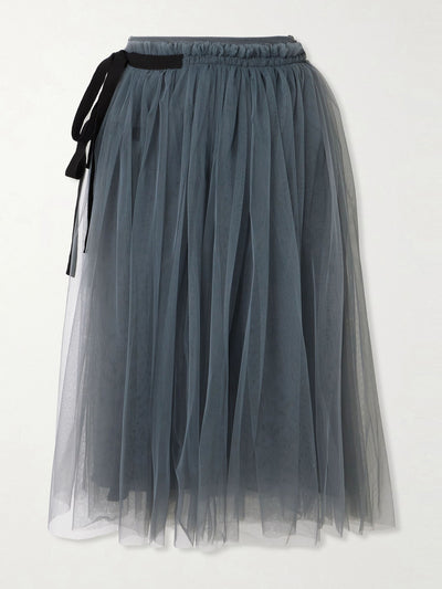 Molly Goddard Lottie ruffled grosgrain-trimmed tulle midi skirt at Collagerie