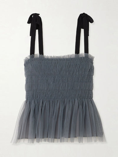 Molly Goddard Lydia shirred grosgrain-trimmed tulle top at Collagerie