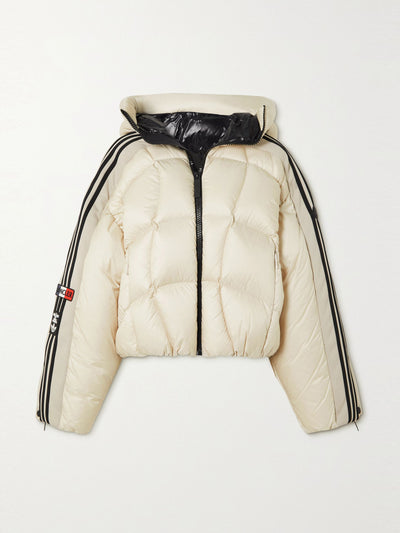 Moncler Genius X Adidas Originals Cropped hooded striped quilted shell down jacket at Collagerie