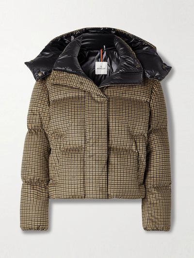 Moncler Quierzy hooded houndstooth twill down jacket at Collagerie
