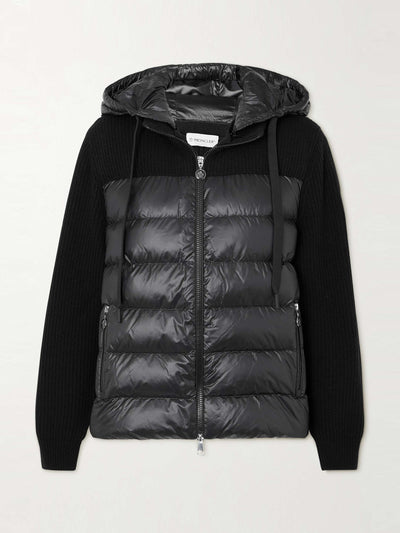 Moncler Ribbed quilted hooded wool-trimmed shell down jacket at Collagerie