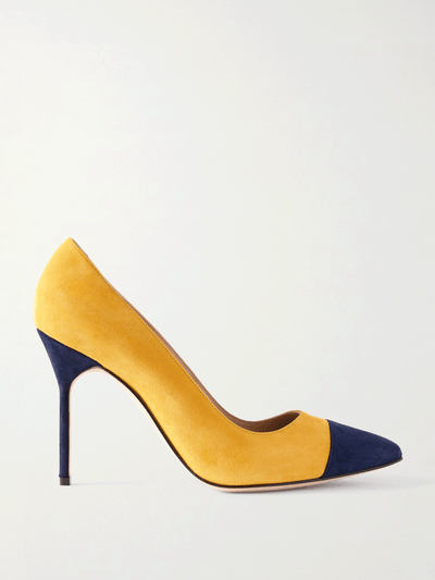 Manolo Blahnik Capcour 105 two-tone suede point-toe pumps at Collagerie