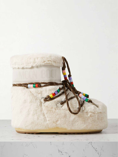 Moon Boot Embellished faux-fur and suede-trimmed shell snow boots at Collagerie