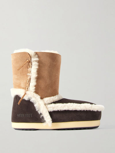 Moon Boot EVX shearling-trimmed suede snow boots at Collagerie