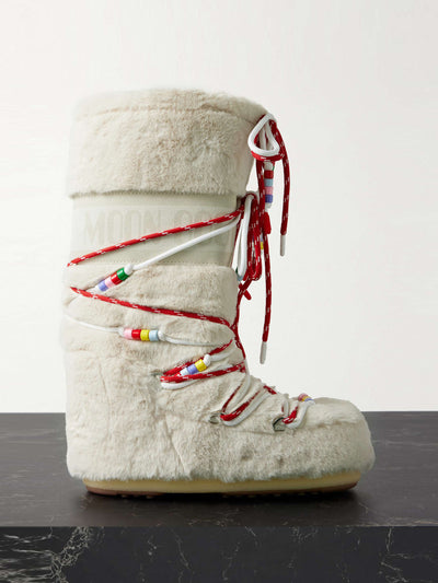 Moon Boot Icon suede-trimmed faux fur snow boots at Collagerie