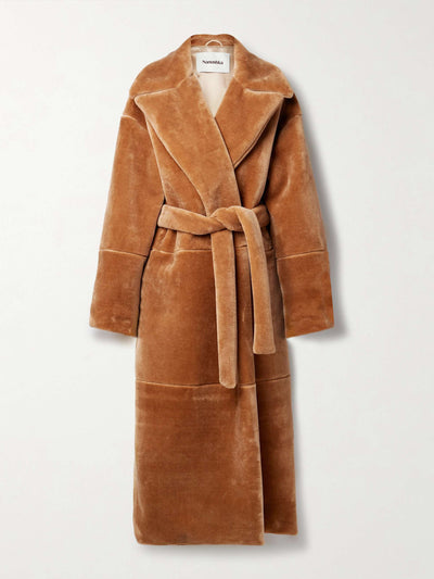 Nanushka Carian oversized belted faux fur coat at Collagerie