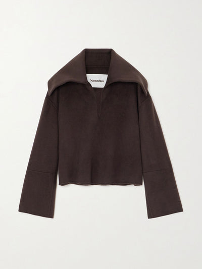 Nanushka Maxe wool and silk-blend top in brown at Collagerie