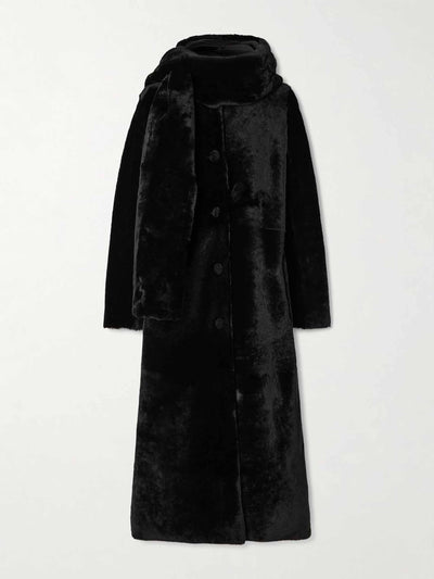 Nour Hammour Daphne scarf-detailed shearling coat at Collagerie