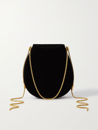 Neous Corvus 0.1 chain-embellished velvet shoulder bag at Collagerie