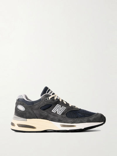 New Balance MiUK 991 leather-trimmed suede and mesh sneakers at Collagerie