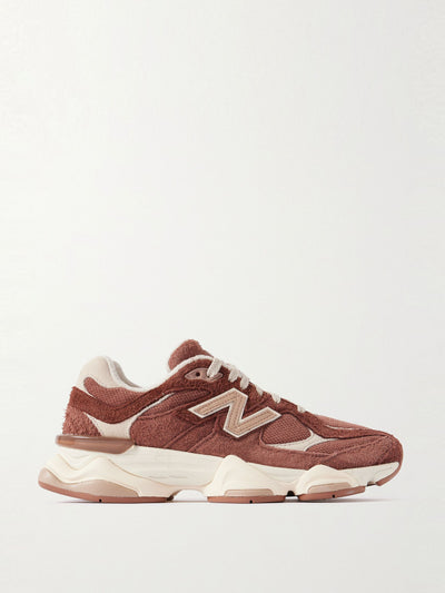 New Balance 9060 leather-trimmed brushed-suede and mesh sneakers at Collagerie
