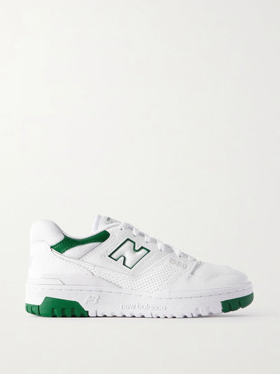 New Balance White and green 550 mesh-trimmed leather sneakers at Collagerie