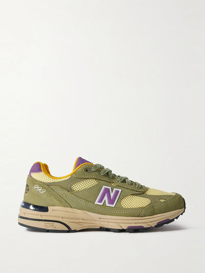 New Balance MiUs 993 leather-trimmed suede and mesh sneakers at Collagerie