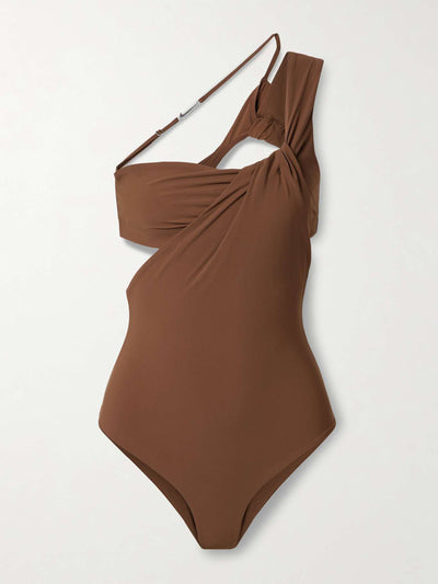 Nike X Jacquemus One-shoulder cutout draped stretch thong bodysuit at Collagerie