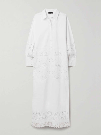 Nili Lotan White broderie anglaise-trimmed cotton-poplin maxi shirt dress at Collagerie