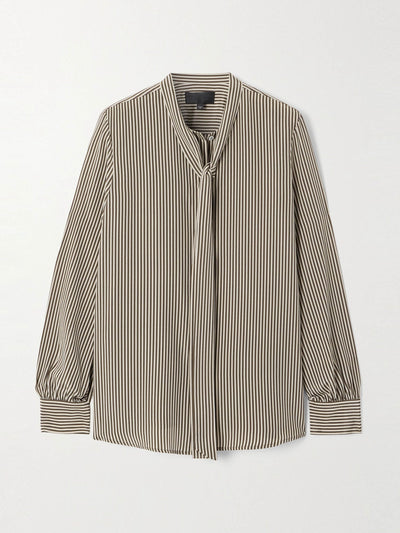 Nili Lotan Irina tie-neck striped silk-crepe shirt at Collagerie