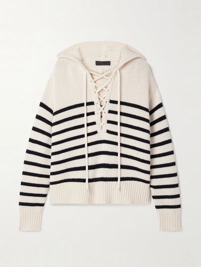 Nili Lotan Noemi lace-up striped cashmere hoodie at Collagerie