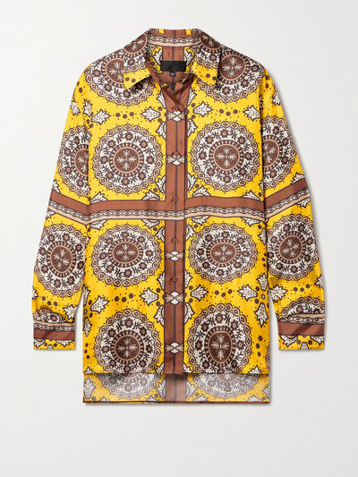 Nili Lotan Yellow and brown oversized printed silk-twill shirt at Collagerie